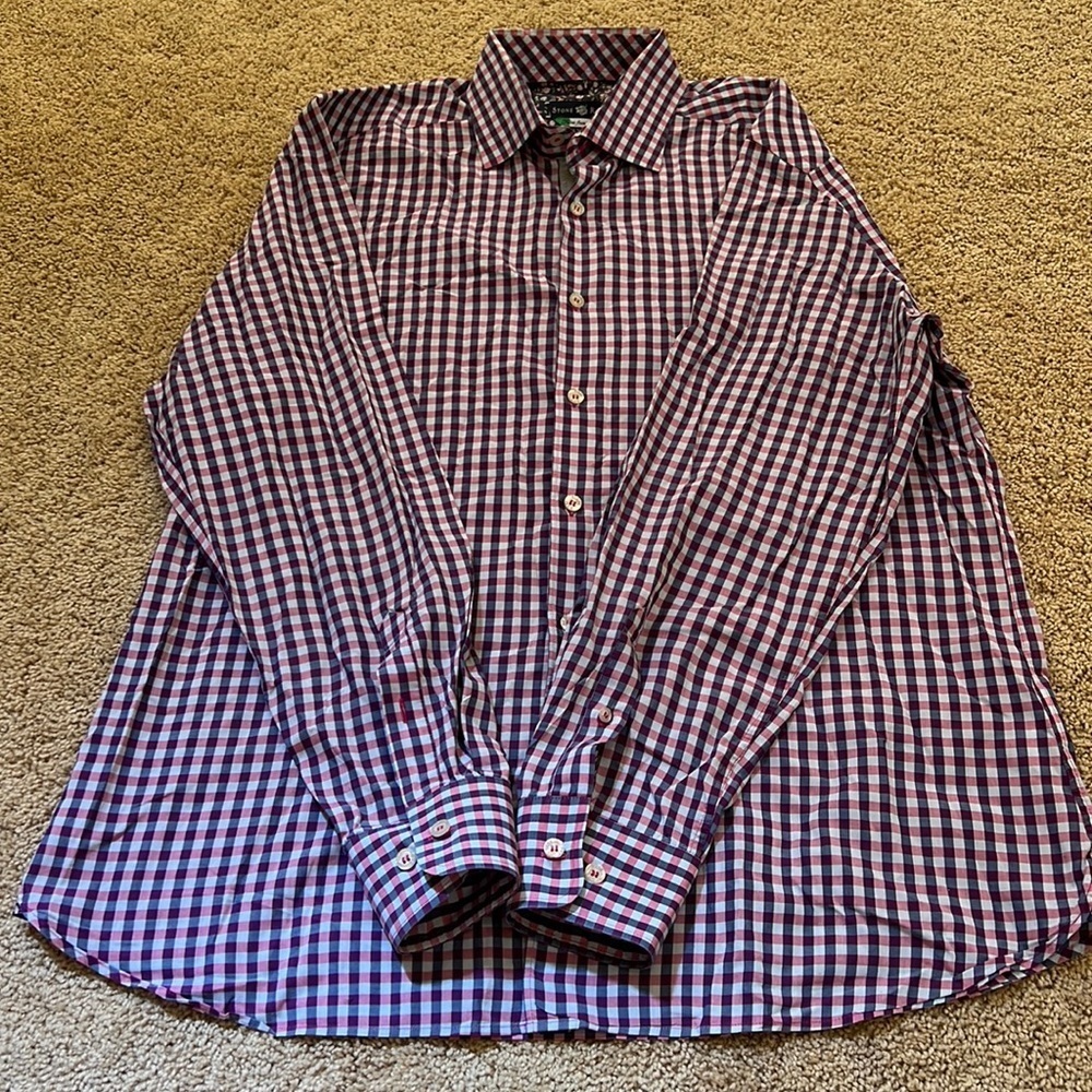 Stone Rose SZ 4/L  mens Egyptian cotton checked dress shirt.
